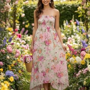 Hollister Floral Strapless Maxi Dress